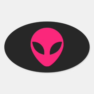 Bright Pink Alien Head Oval Sticker