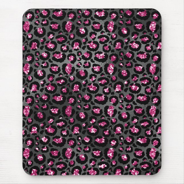 Bright Pink and Black Glam Animal Print Mouse Mat (Front)
