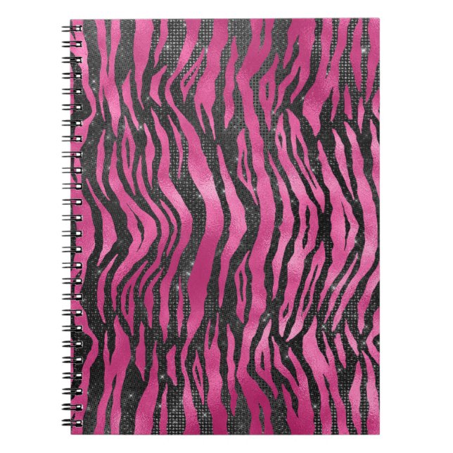 Bright Pink and Black Glam Animal Print Notebook (Front)