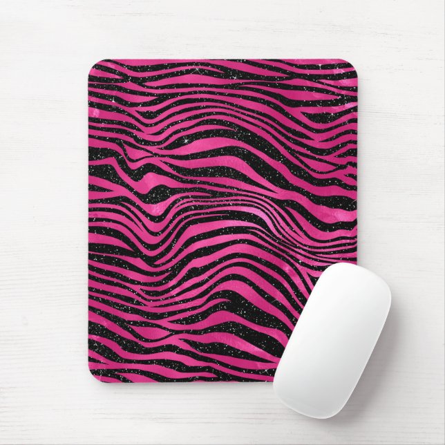 Bright Pink and Black Glam Animal Print Stripes Mouse Mat (With Mouse)