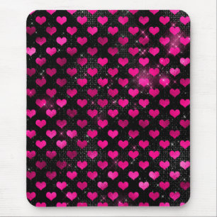 Bright Pink and Black Glam Hearts Pattern Mouse Mat
