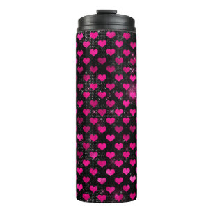 Bright Pink and Black Glam Hearts Pattern Thermal Tumbler