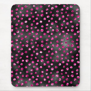 Bright Pink and Black Glam Polka Dot Print Mouse Mat