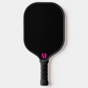 Bright Pink and Black Modern Monogram Pickleball Paddle