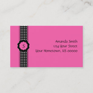 Bright Pink and Black Polka Dot Business Card