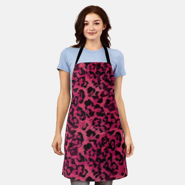 Bright pink and black spotted leopard apron (Worn)