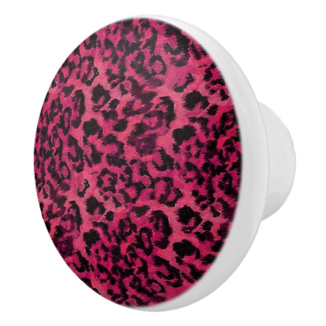 Bright pink and black spotted leopard ceramic knob (Right)