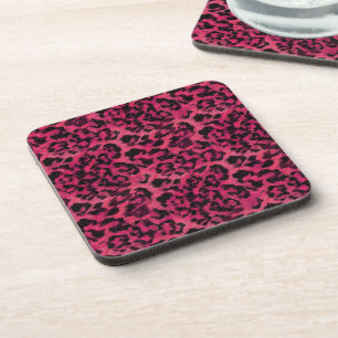 Bright pink and black spotted leopard coaster