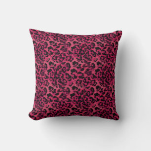 Bright pink and black spotted leopard cushion