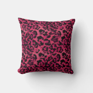 Bright pink and black spotted leopard cushion