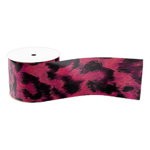 Bright pink and black spotted leopard grosgrain ribbon