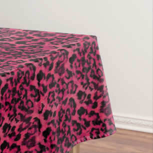 Bright pink and black spotted leopard tablecloth