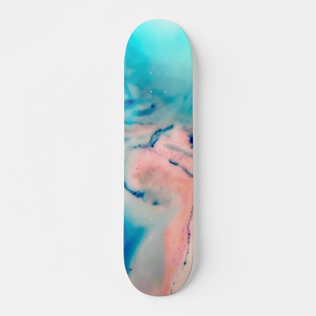 bright pink and blue alcohol ink watercolour  skateboard (Front)