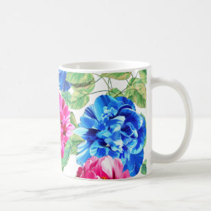 Bright Pink and Blue Floral Pretty Pattern Coffee Mug