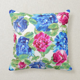 Bright Pink and Blue Floral Pretty Pattern Throw P Cushion