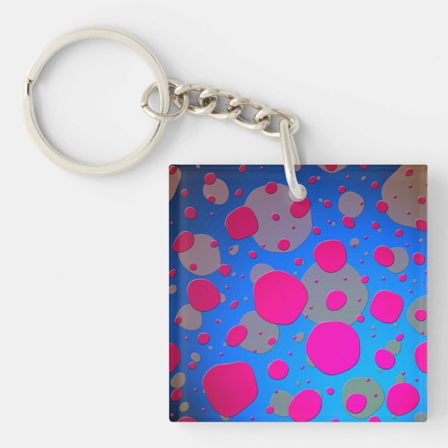 Bright Pink and Blue Modern Art Key Ring (Front)