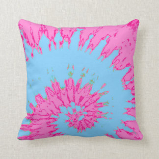 Bright Pink and Blue Spiral Tie Dye Pillow