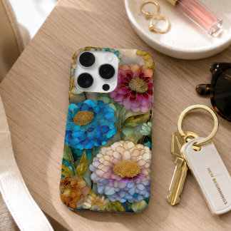 Bright Pink and Blue Stained Glass Floral  iPhone 16 Pro Case