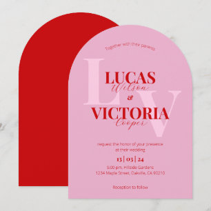 Bright Pink and Bold Red Arch Wedding Invitation