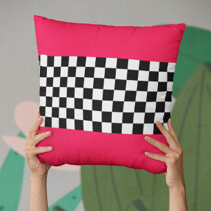 Bright pink and chequerboard cushion