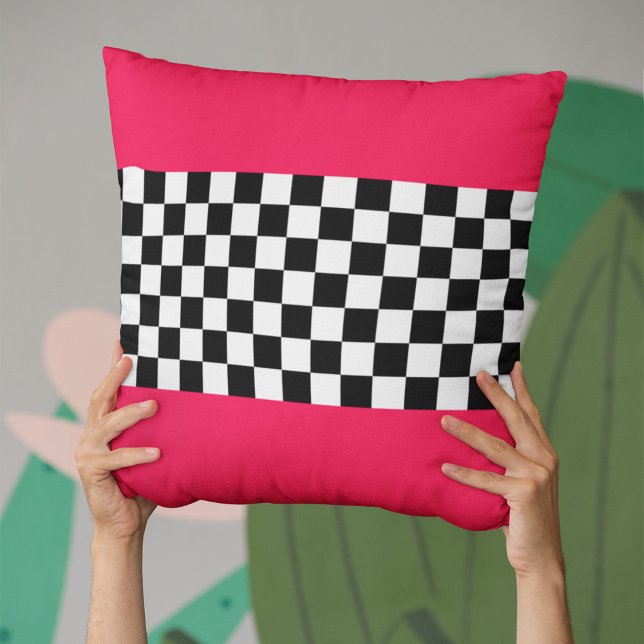 Bright pink and chequerboard cushion (Creator Uploaded)
