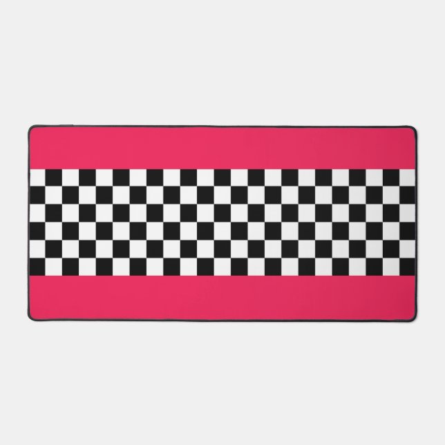 Bright pink and chequerboard desk mat (Front)