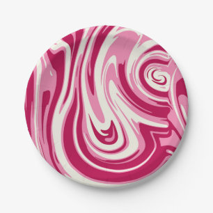 Bright Pink and Cream Marble Swirl Paper Plate