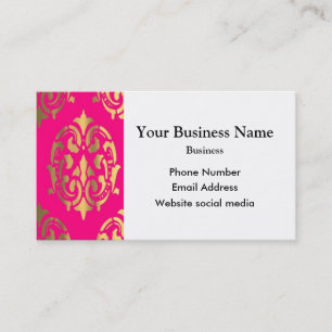Bright pink and gold damask business card