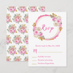 Bright Pink and Gold Elegant Flowers Sweet Sixteen RSVP Card
