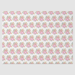 Bright Pink and Gold Elegant Flowers Tissue Paper