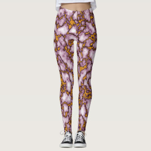 Bright Pink and Gold Marble Texture Design Leggings