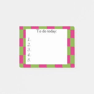 Bright Pink and Green Chequered Post It Note
