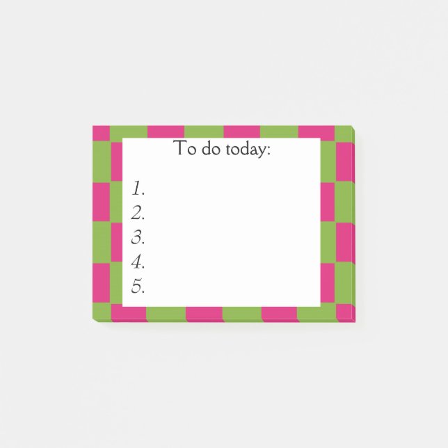Bright Pink and Green Chequered Post It Note (Front)