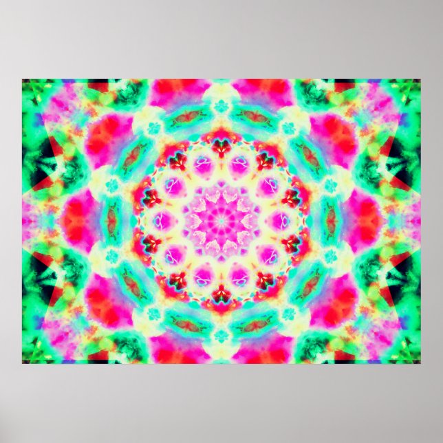 Bright Pink and Green Mandala Poster (Front)