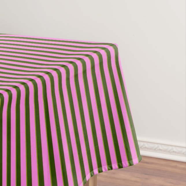 Bright Pink and Green Retro Stripe Modern Tablecloth (In Situ)