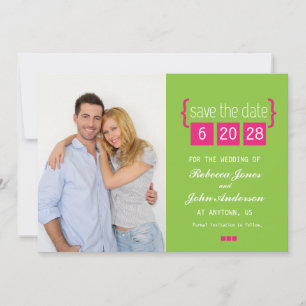 Bright pink and green Save the Date card