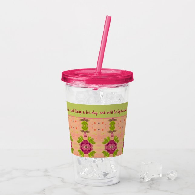 Bright pink and lime wedding guest acrylic tumbler (Back Ice)