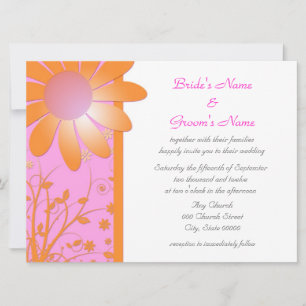 Bright Pink and Orange Floral Wedding Invitations