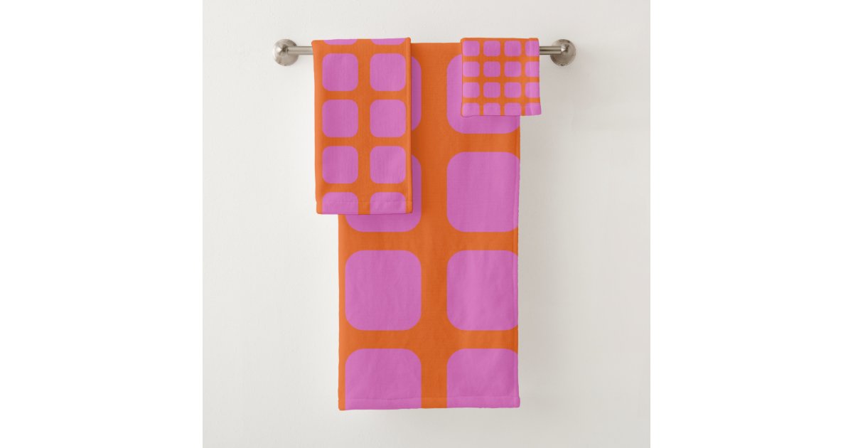 Bright Pink and Orange Geometric Grid Pattern Bath Towel Set Zazzle