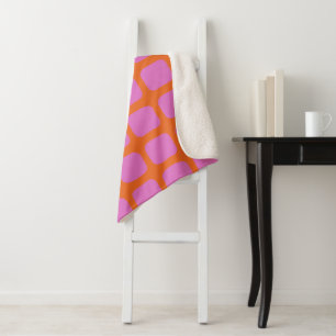 Bright Pink and Orange Geometric Grid Pattern Sherpa Blanket