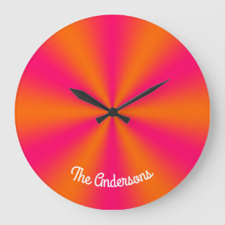 Bright Pink and Orange Gradient Large Clock