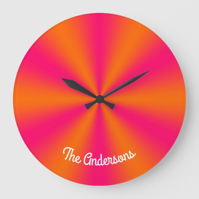 Bright Pink and Orange Gradient Large Clock (Front)