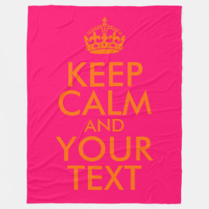 Bright Pink and Orange Keep Calm and Your Text Fleece Blanket