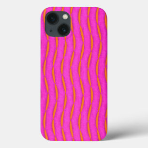 Bright Pink and Orange Modern Abstract Stripes iPhone 13 Case