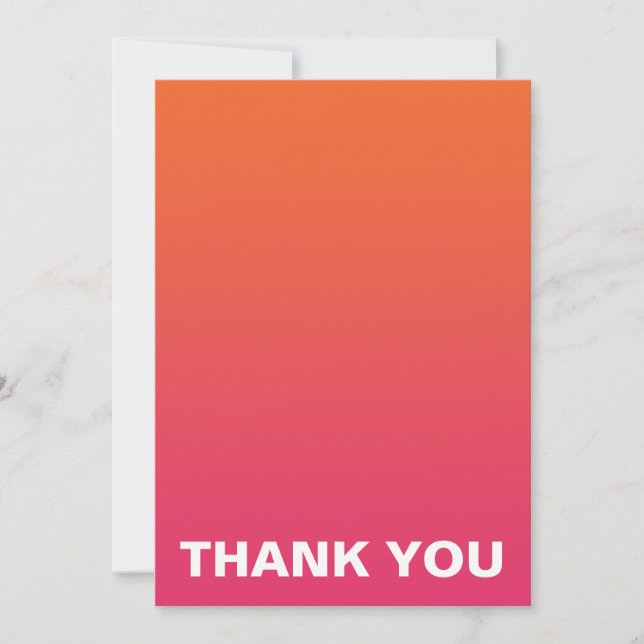 Bright Pink and Orange Ombre Wedding Thank You (Front)