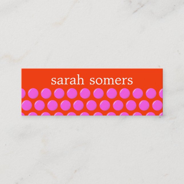 Bright Pink and Orange Polka Dots Beauty Salon Mini Business Card (Front)