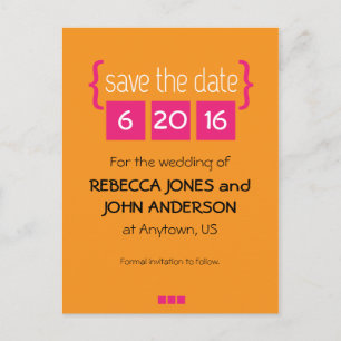 Bright pink and orange Save the Date postcard