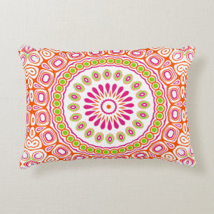 Bright Pink and Orange Spring Mandala Flower Decorative Cushion