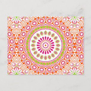 Bright Pink and Orange Spring Mandala Flower Postcard