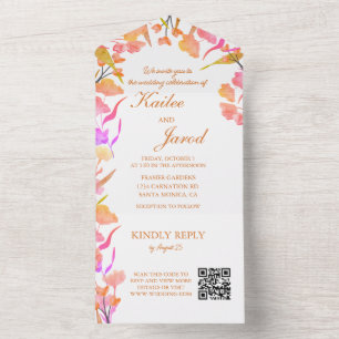 Bright Pink and Orange Wildflower QR Code All In One Invitation